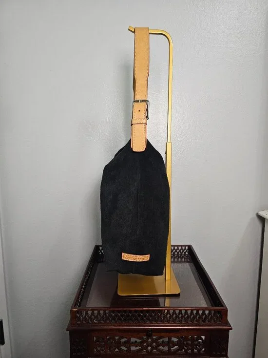 Dooney & Bourke Black Suede & Vachetta Leather Hobo Shoulder Bag - Picture 4 of 7